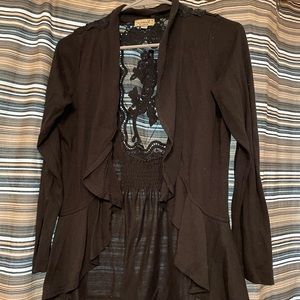 One World M black lace cardigan